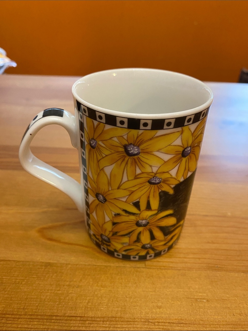 Yellow Floral Ceramic Mug with Black Cat - Home Dining